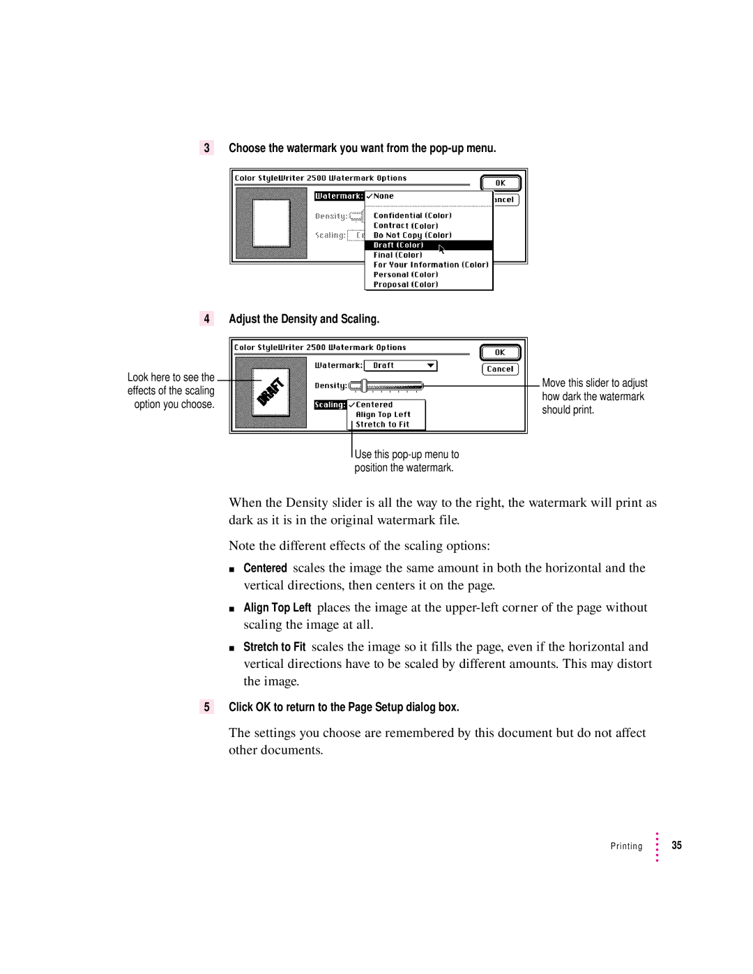 Apple 2500 manual Click OK to return to the Page Setup dialog box 