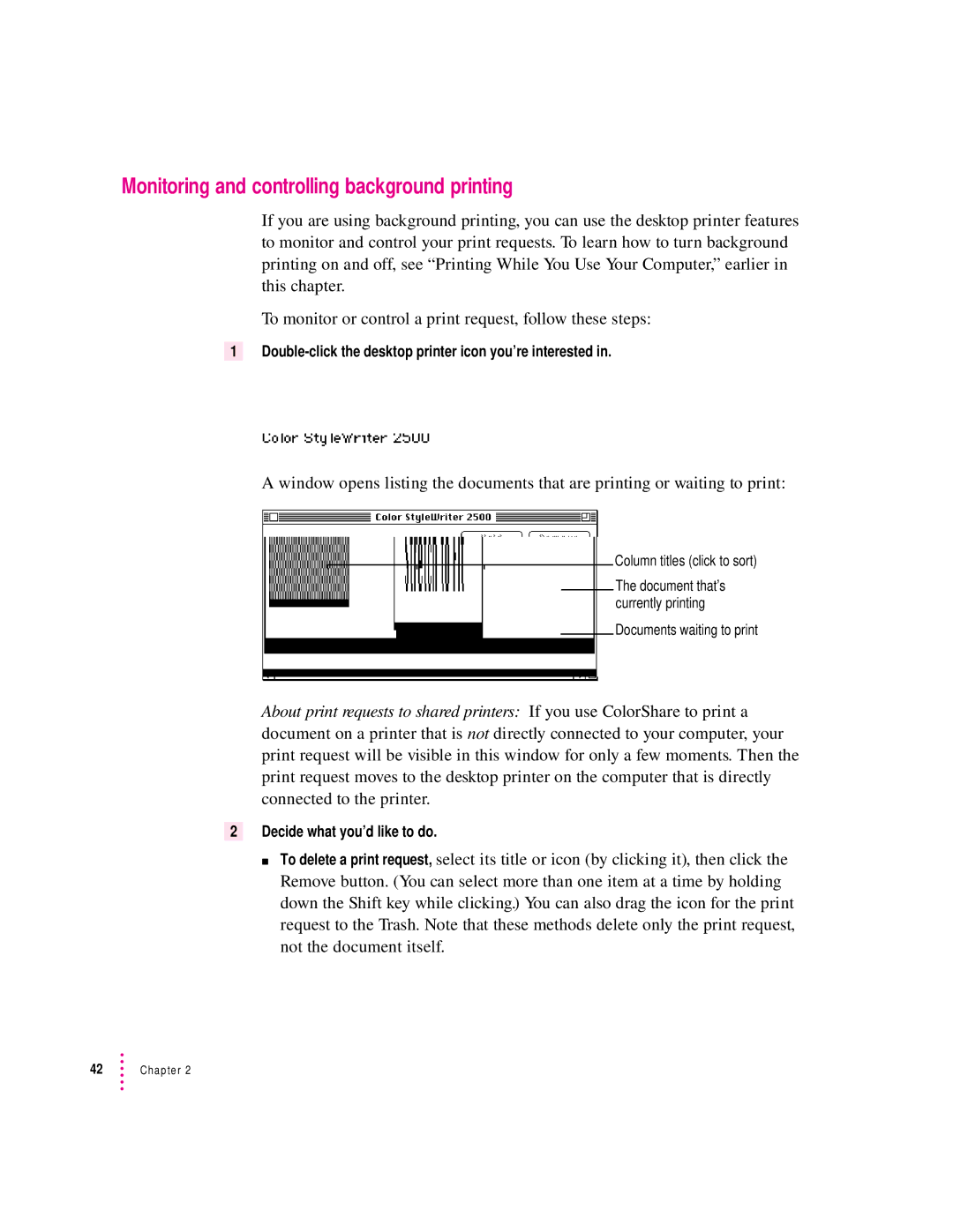 Apple 2500 manual Monitoring and controlling background printing 