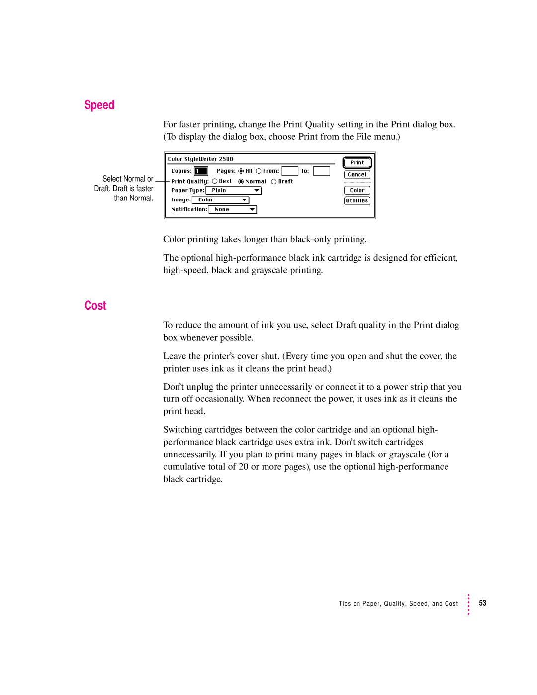 Apple 2500 manual Speed, Cost 