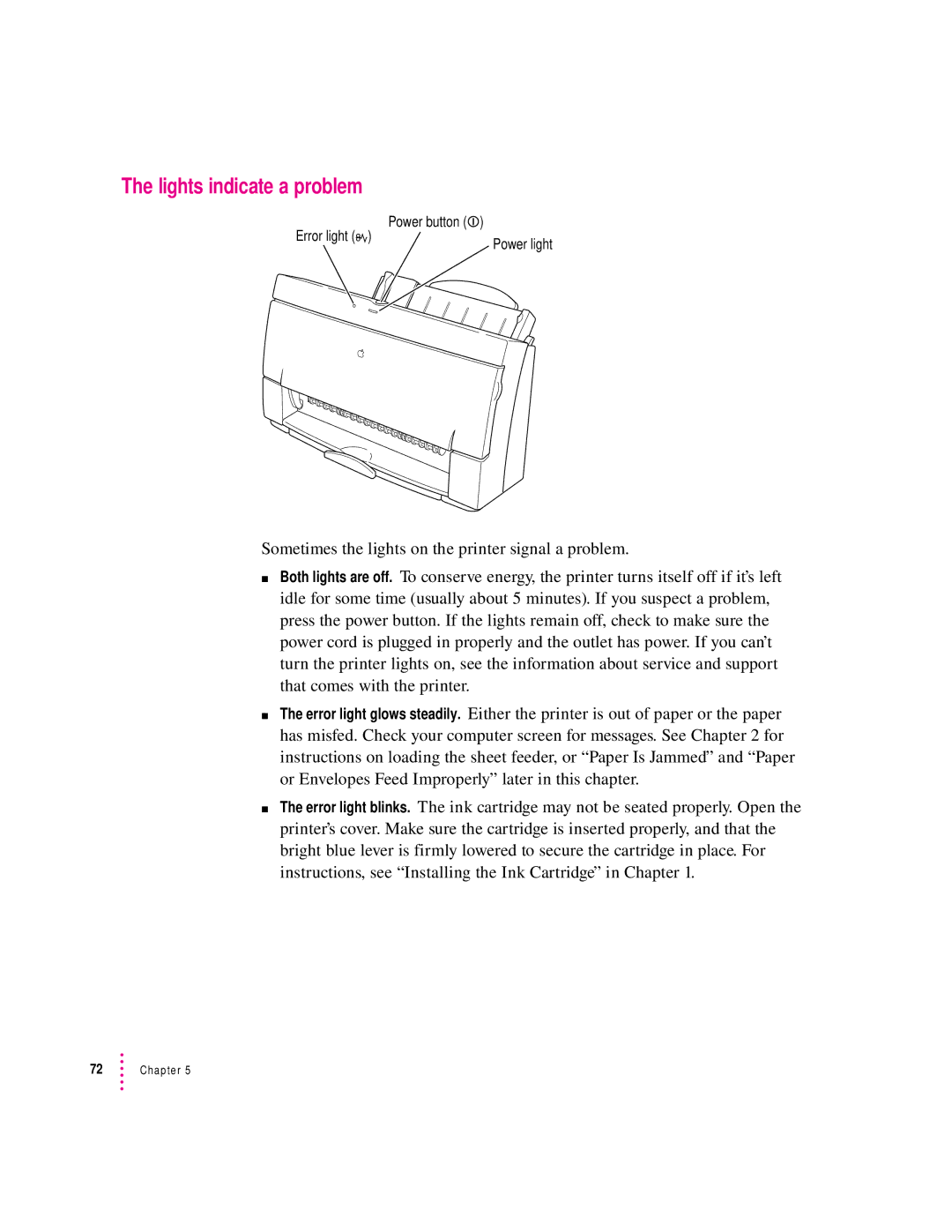 Apple 2500 manual Lights indicate a problem 