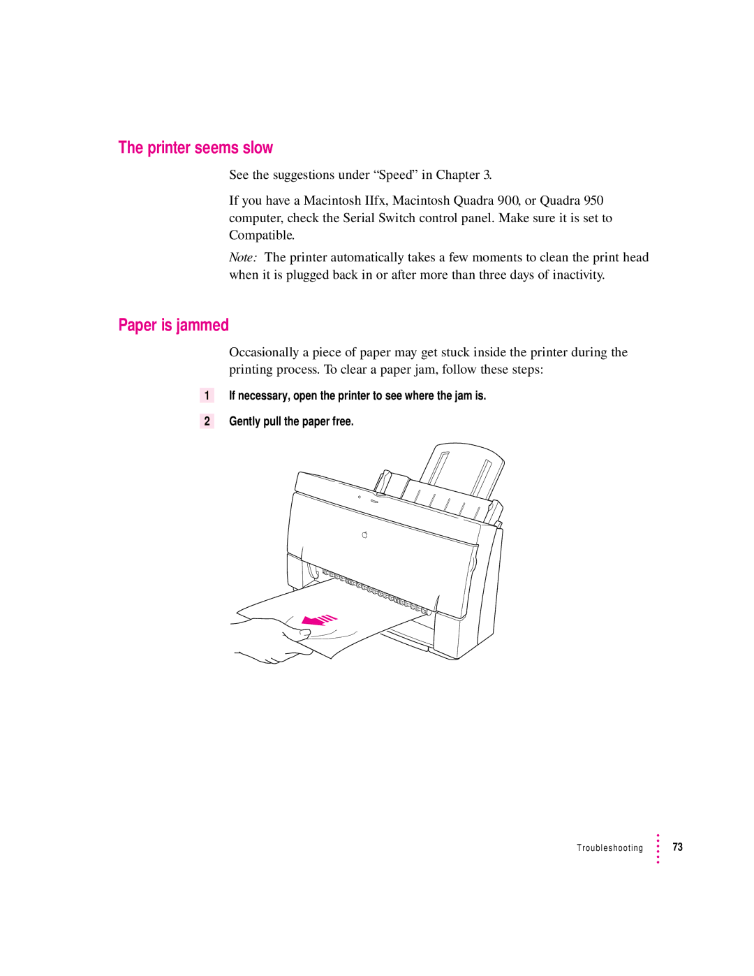 Apple 2500 manual Printer seems slow, Paper is jammed 