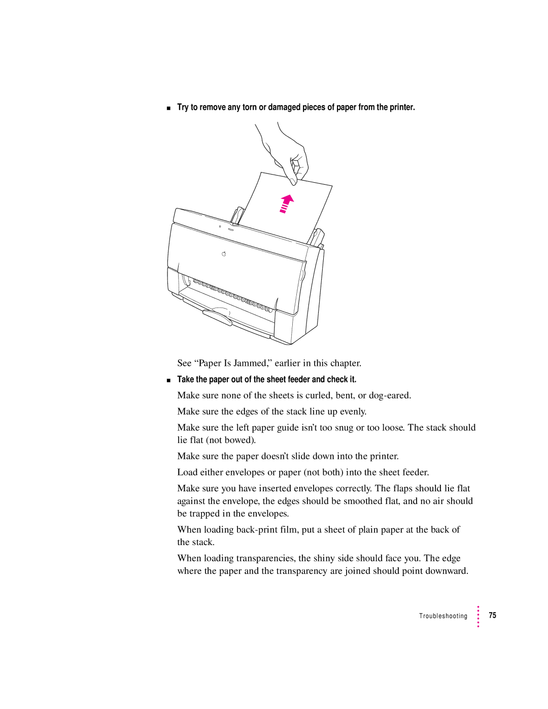 Apple 2500 manual See Paper Is Jammed, earlier in this chapter 