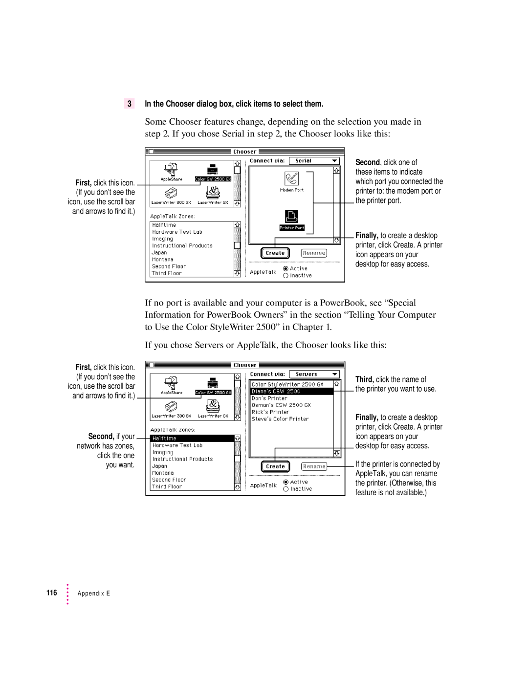 Apple 2500 important safety instructions Chooser dialog box, click items to select them 