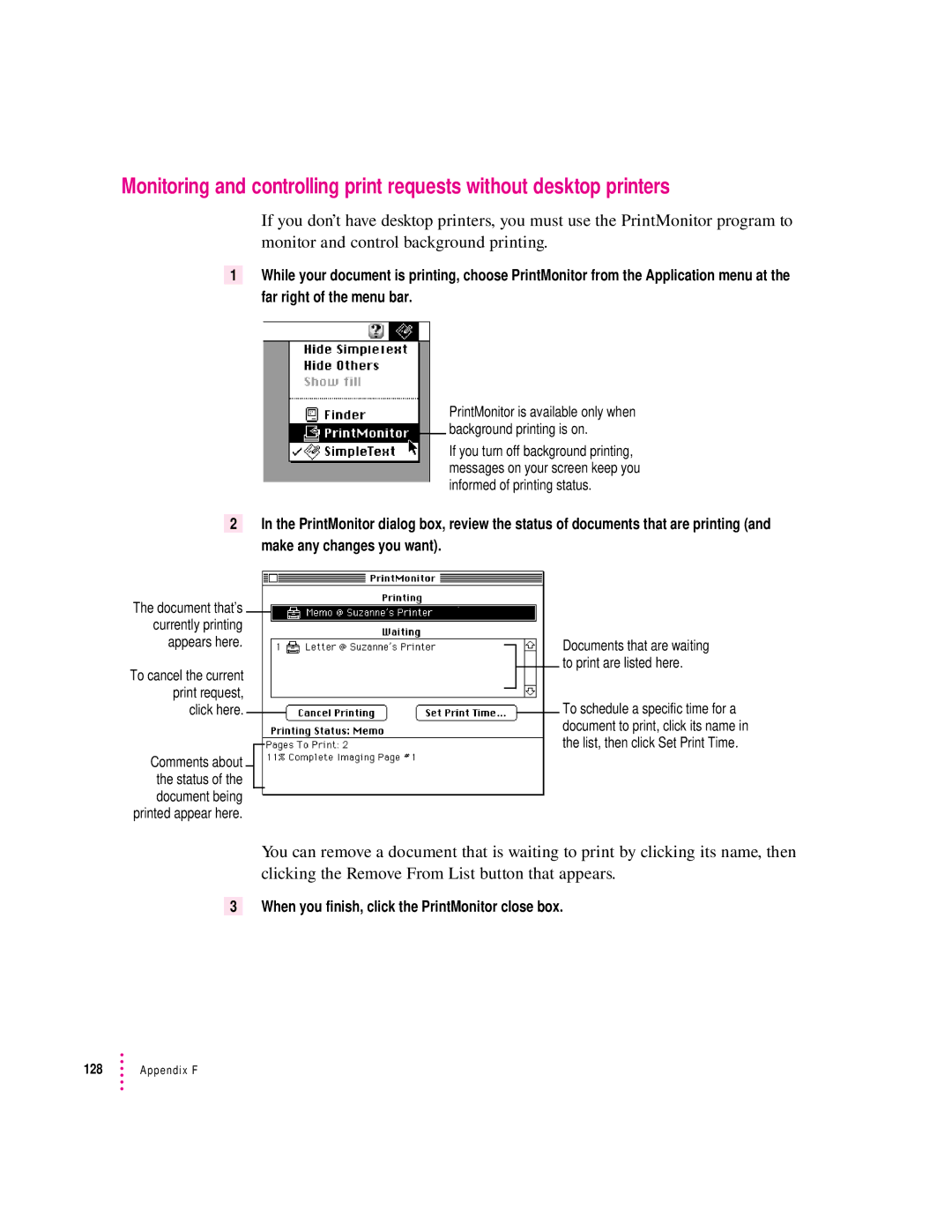 Apple 2500 important safety instructions When you finish, click the PrintMonitor close box 