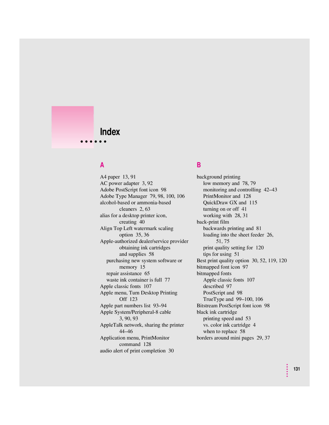 Apple 2500 important safety instructions Index 