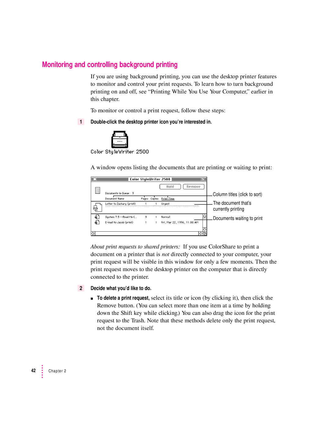 Apple 2500 important safety instructions Monitoring and controlling background printing 