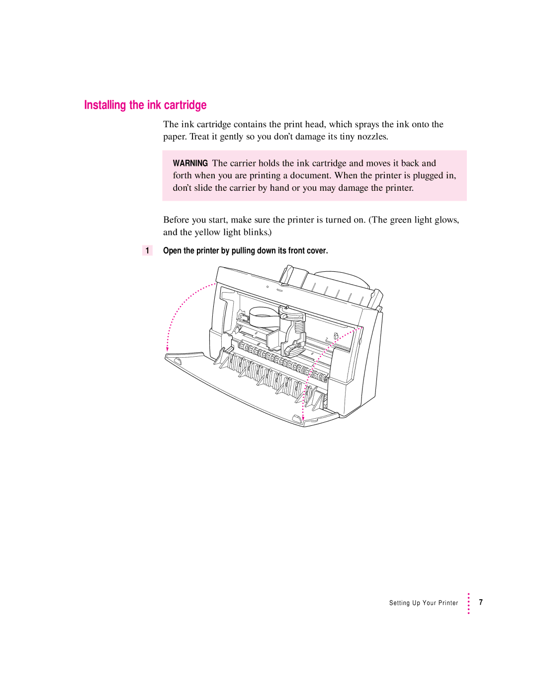 Apple 2500 important safety instructions Installing the ink cartridge 