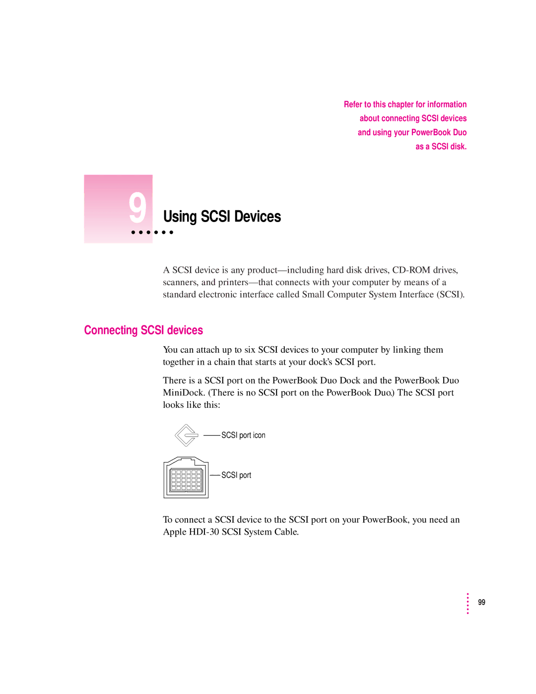 Apple 280C manual Using Scsi Devices, Connecting Scsi devices 