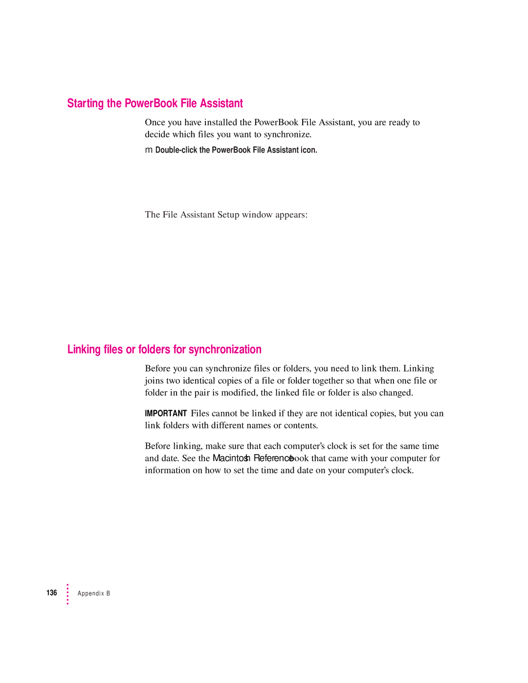 Apple 280C manual Starting the PowerBook File Assistant, Linking files or folders for synchronization 