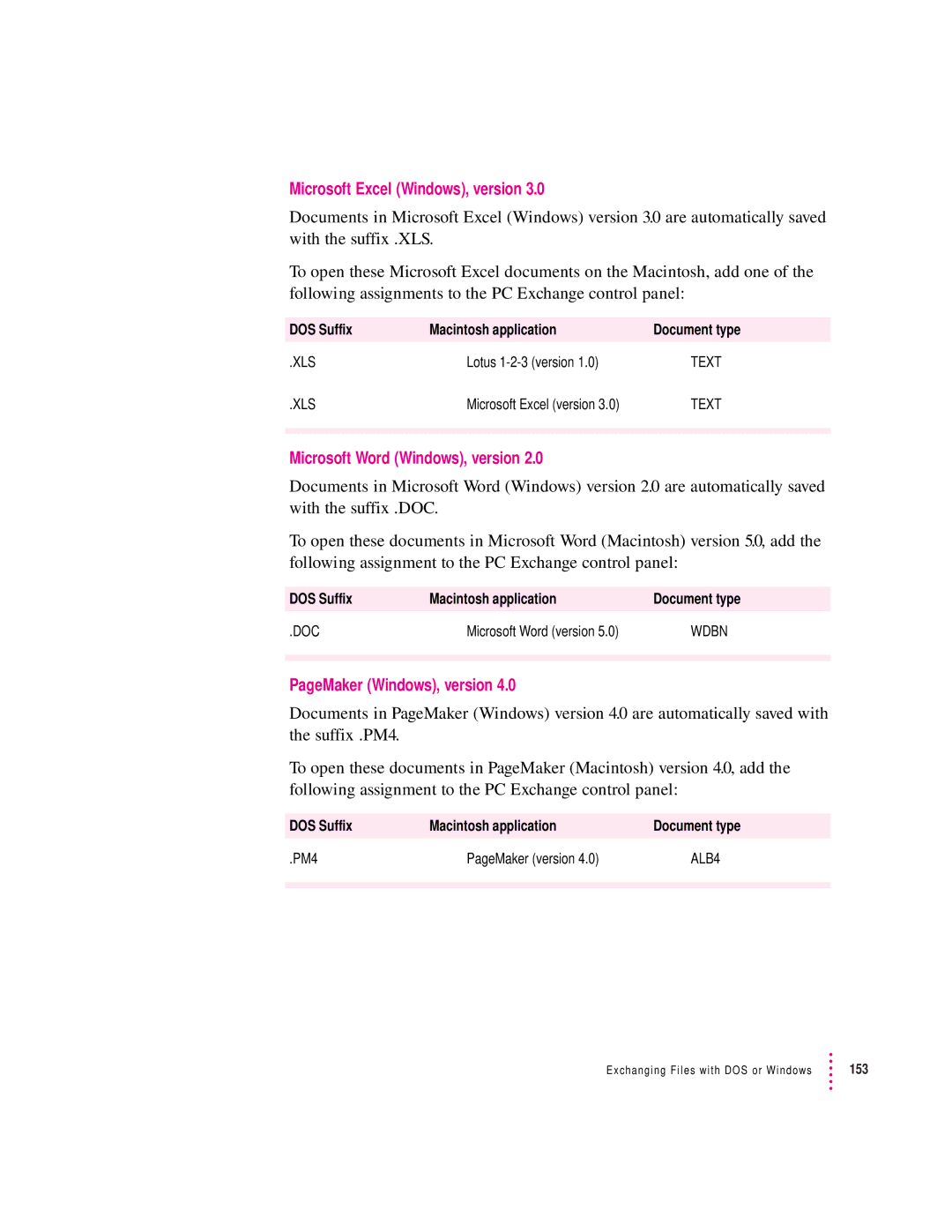 Apple 280C manual Microsoft Excel Windows, version, Microsoft Word Windows, version, PageMaker Windows, version 