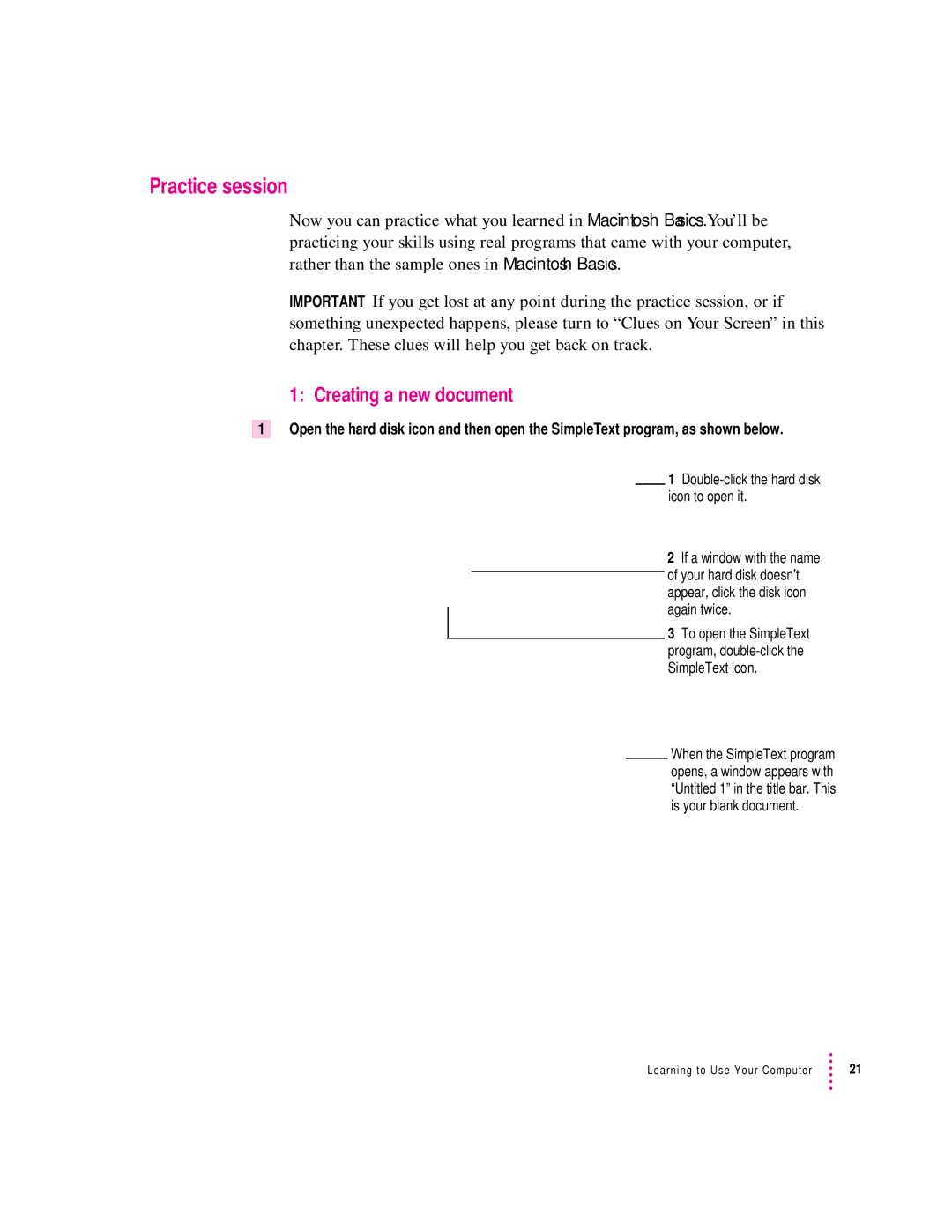 Apple 280C manual Practice session, Creating a new document 