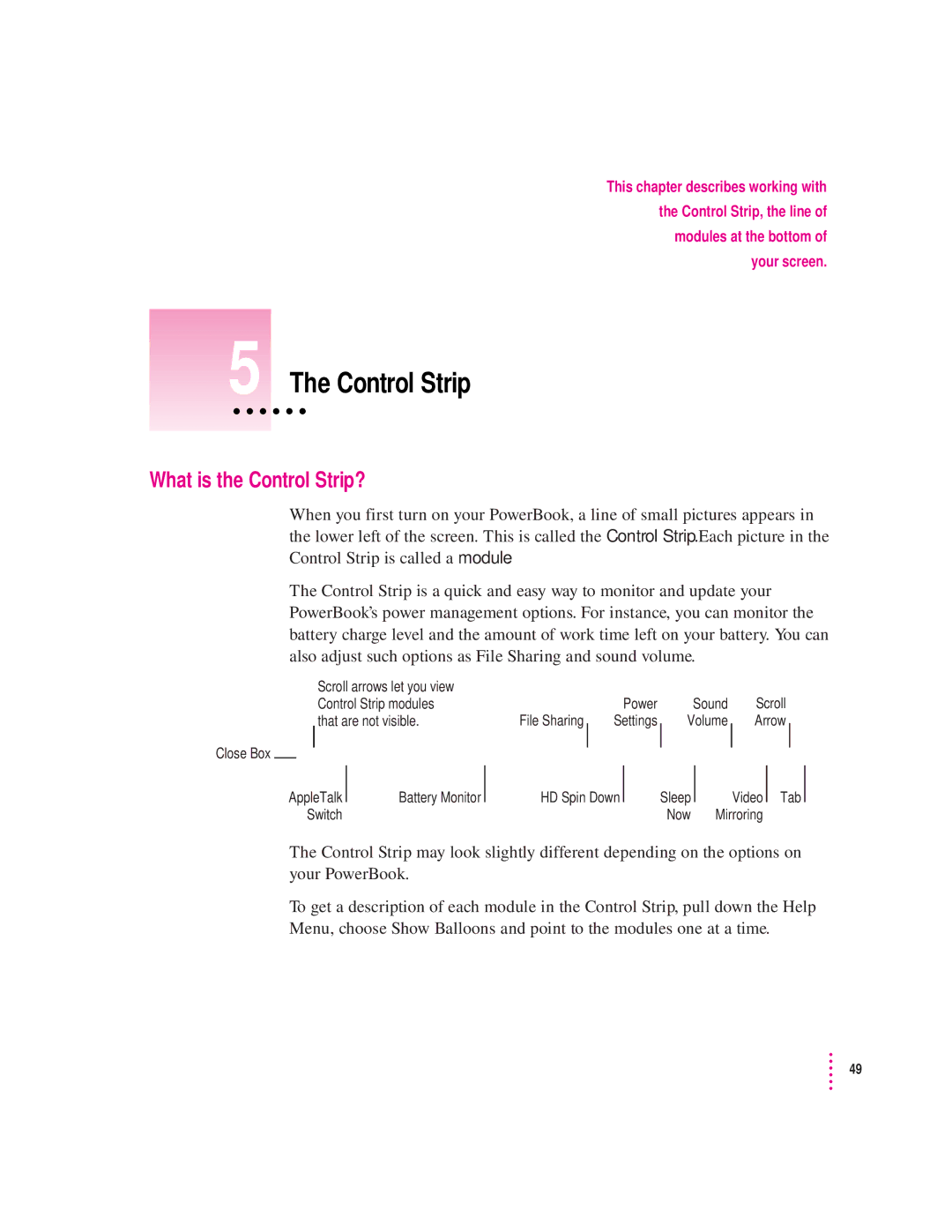 Apple 280C manual What is the Control Strip? 