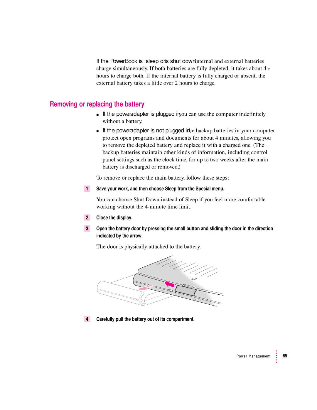 Apple 280C manual Removing or replacing the battery, To remove or replace the main battery, follow these steps 