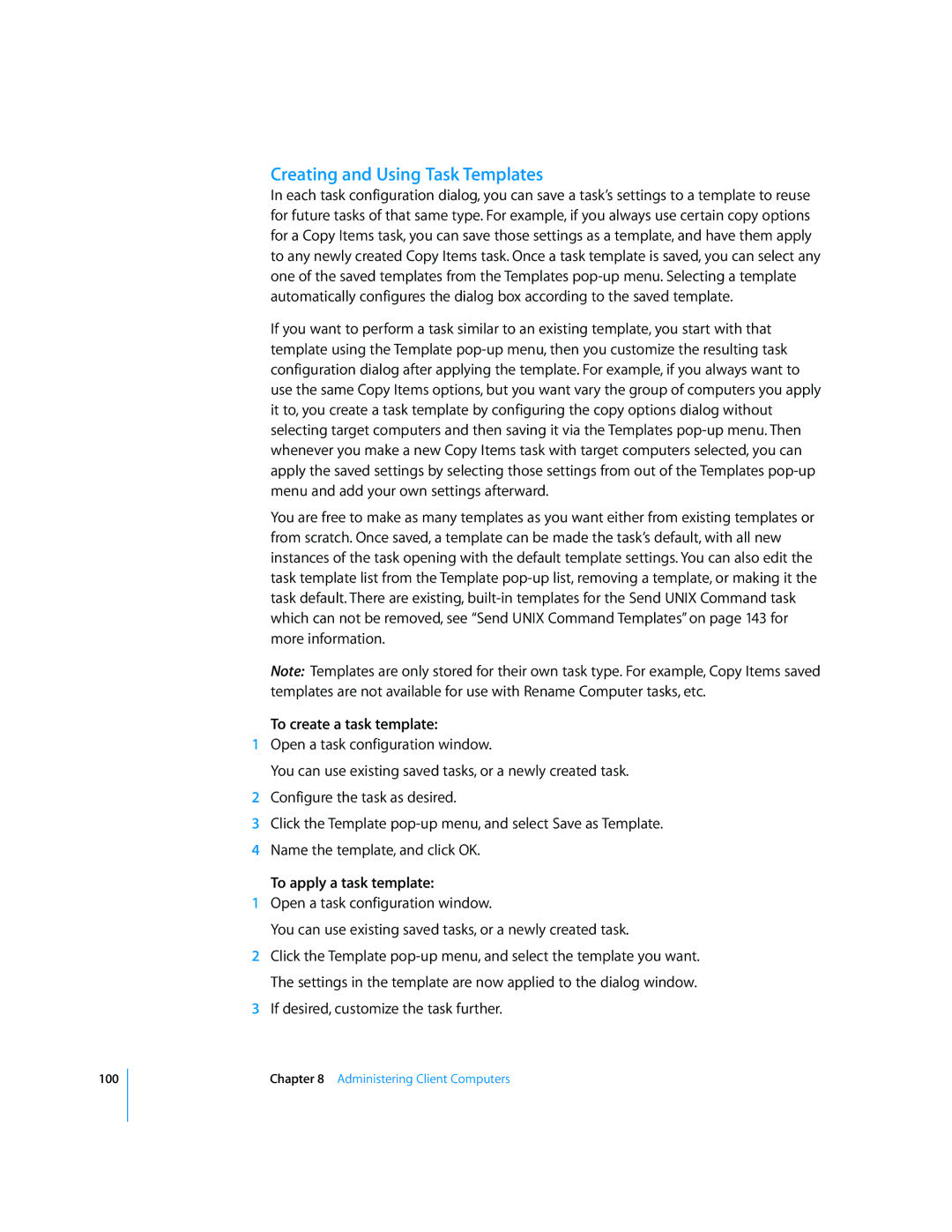 Apple 3 manual Creating and Using Task Templates, To create a task template, To apply a task template 