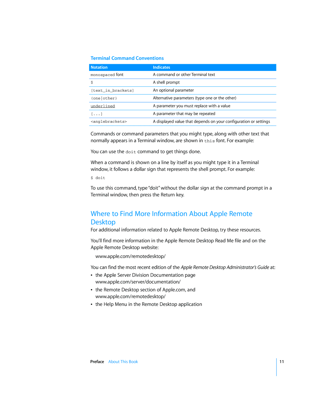 Apple 3 manual Where to Find More Information About Apple Remote Desktop, Terminal Command Conventions 