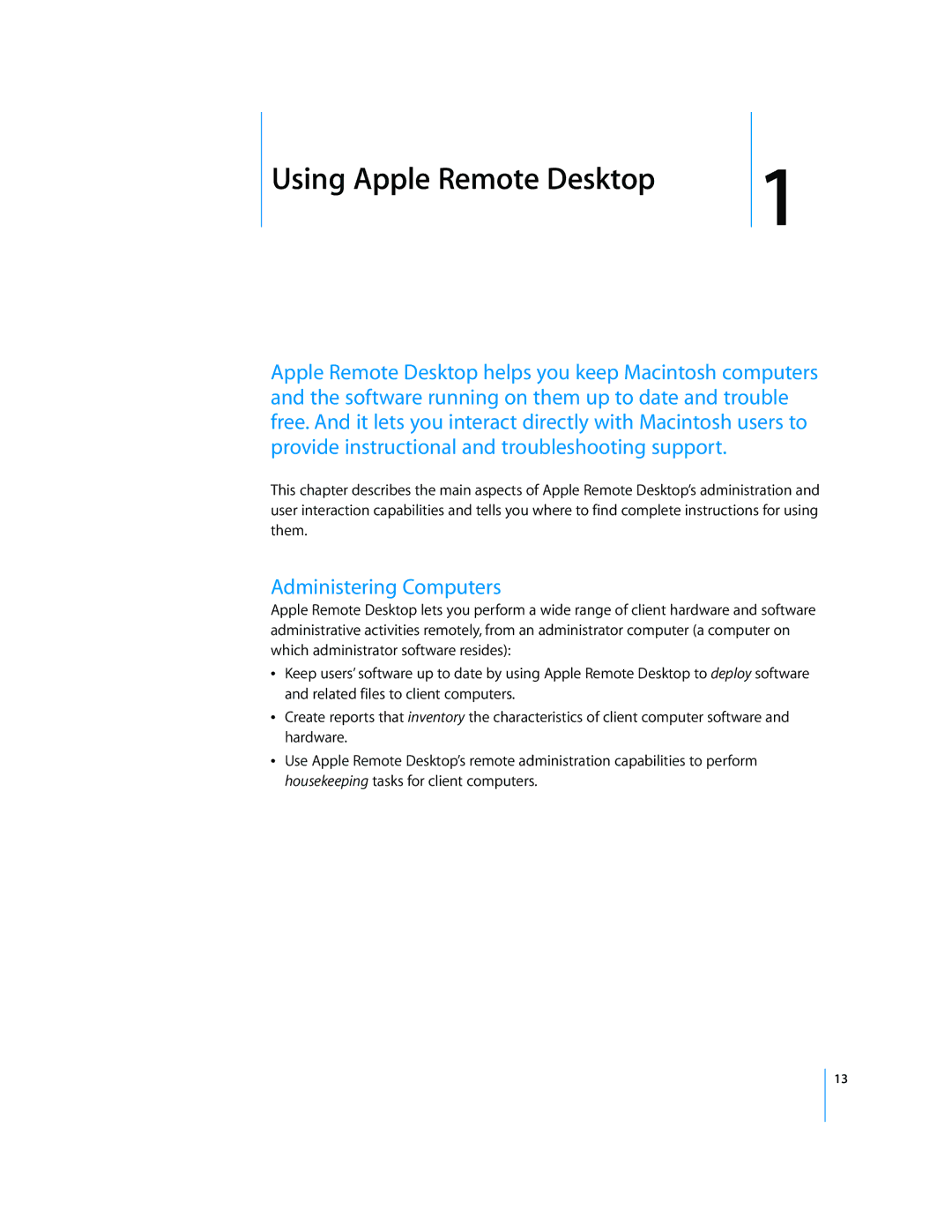 Apple 3 manual Using Apple Remote Desktop, Administering Computers 