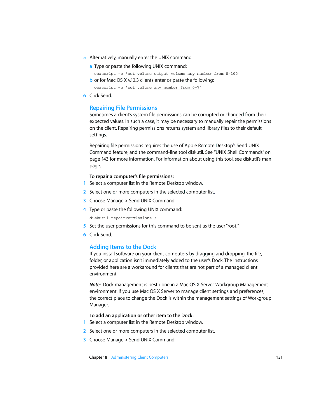 Apple 3 manual Repairing File Permissions, Adding Items to the Dock, To repair a computer’s file permissions 