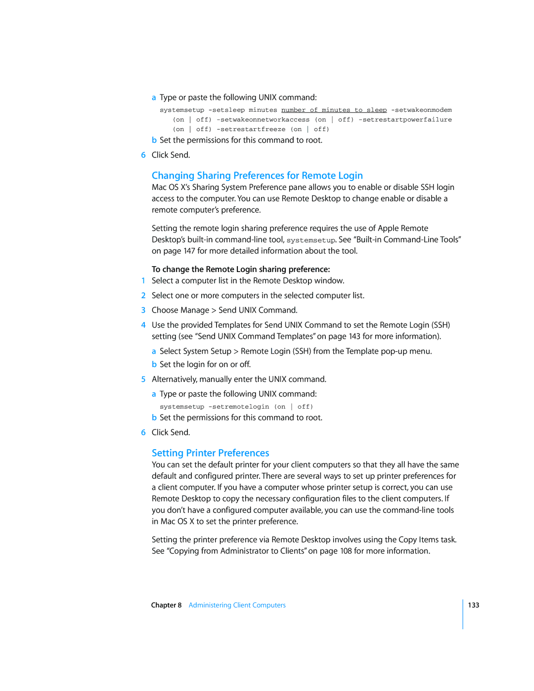 Apple 3 manual Changing Sharing Preferences for Remote Login, Setting Printer Preferences 