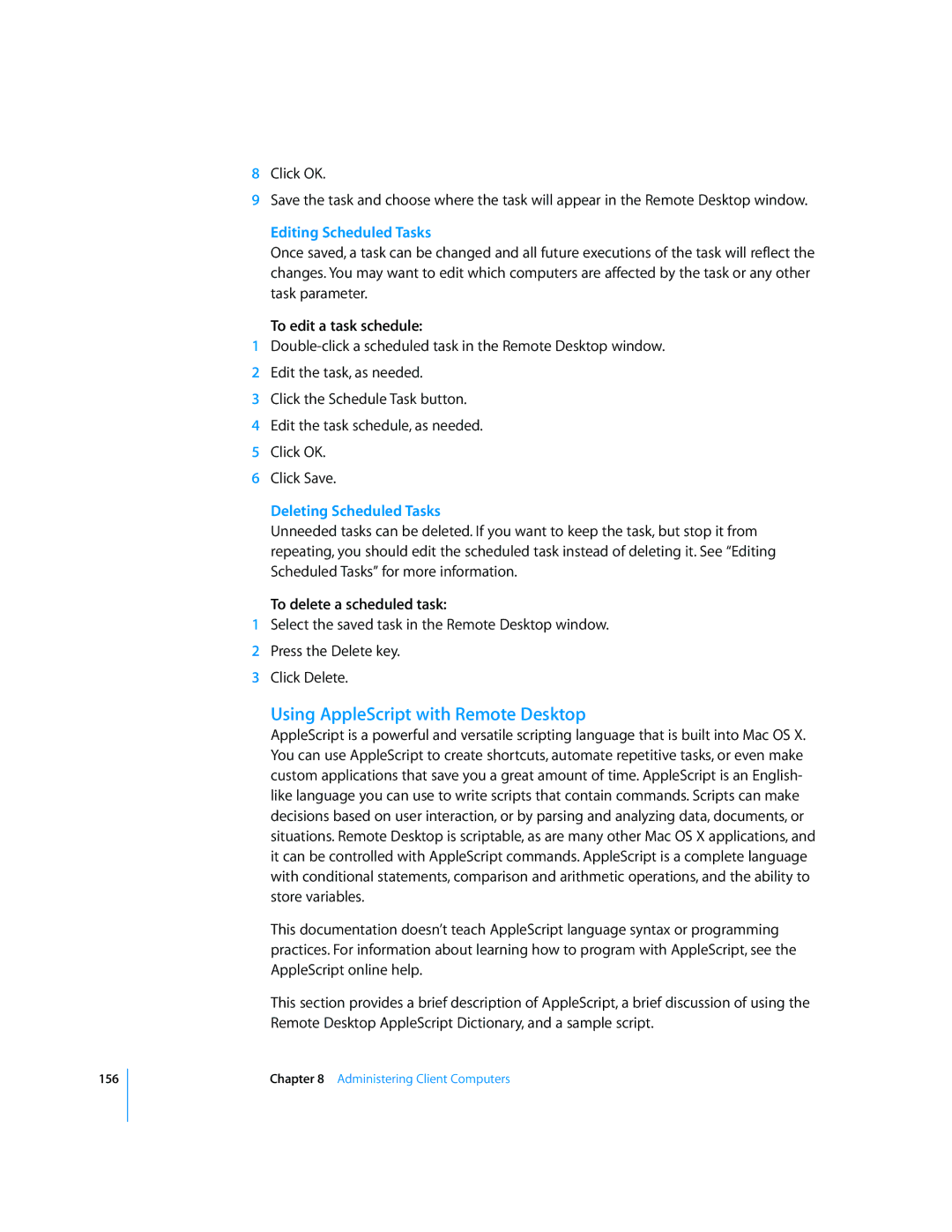 Apple 3 Using AppleScript with Remote Desktop, Editing Scheduled Tasks, To edit a task schedule, Deleting Scheduled Tasks 
