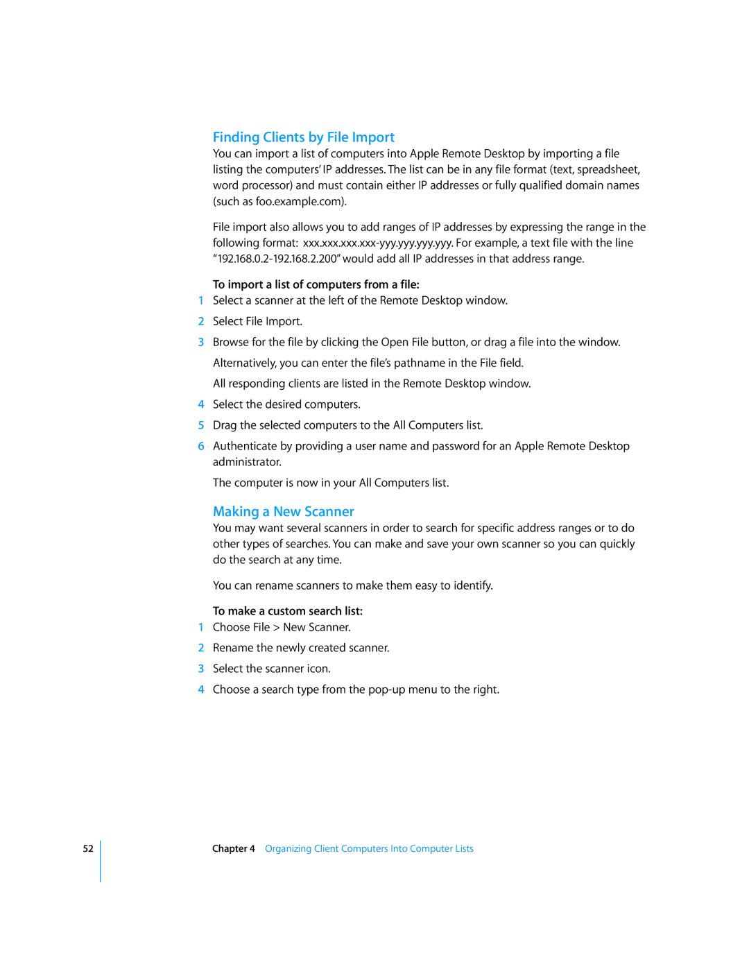 Apple 3 manual Finding Clients by File Import, Making a New Scanner, To import a list of computers from a file 