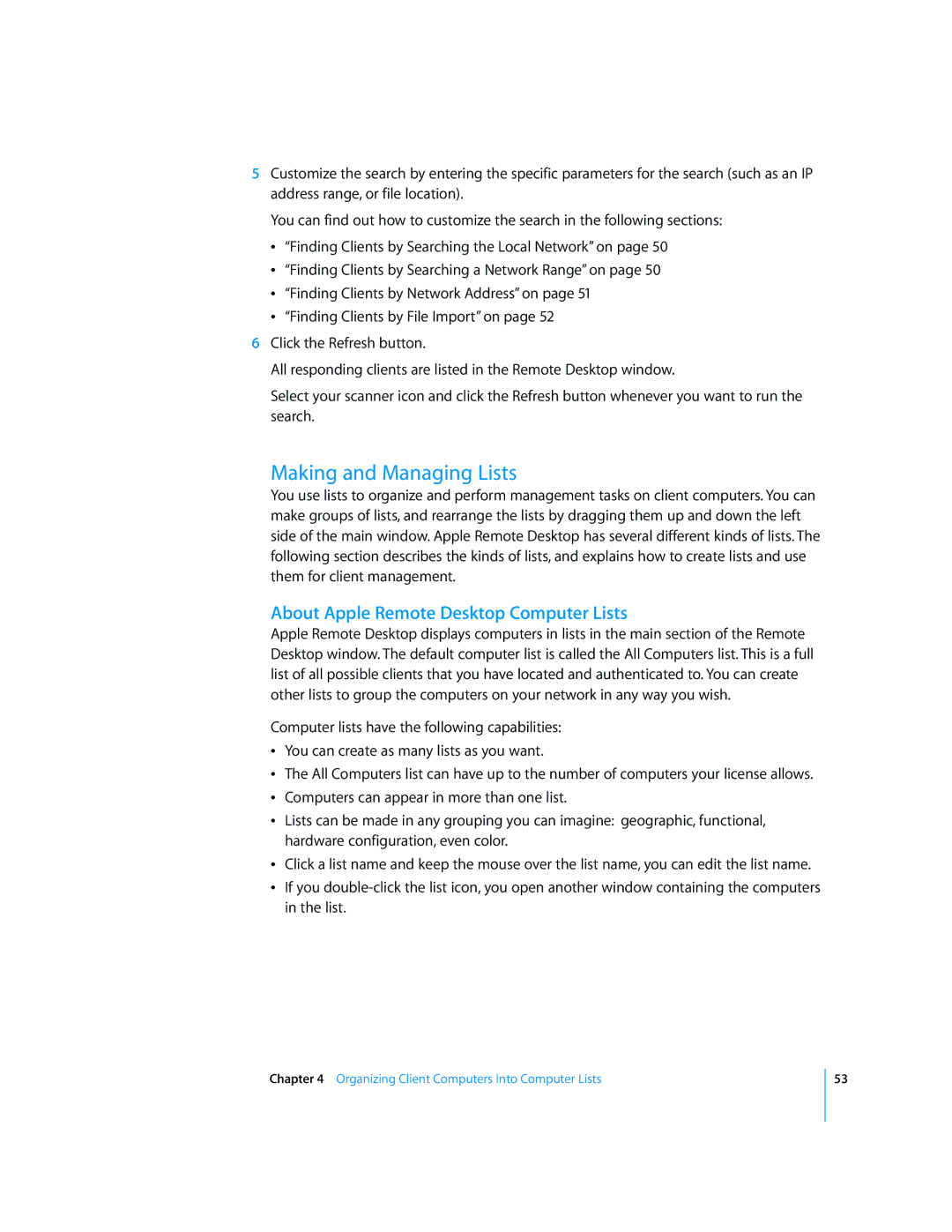 Apple 3 manual Making and Managing Lists, About Apple Remote Desktop Computer Lists 