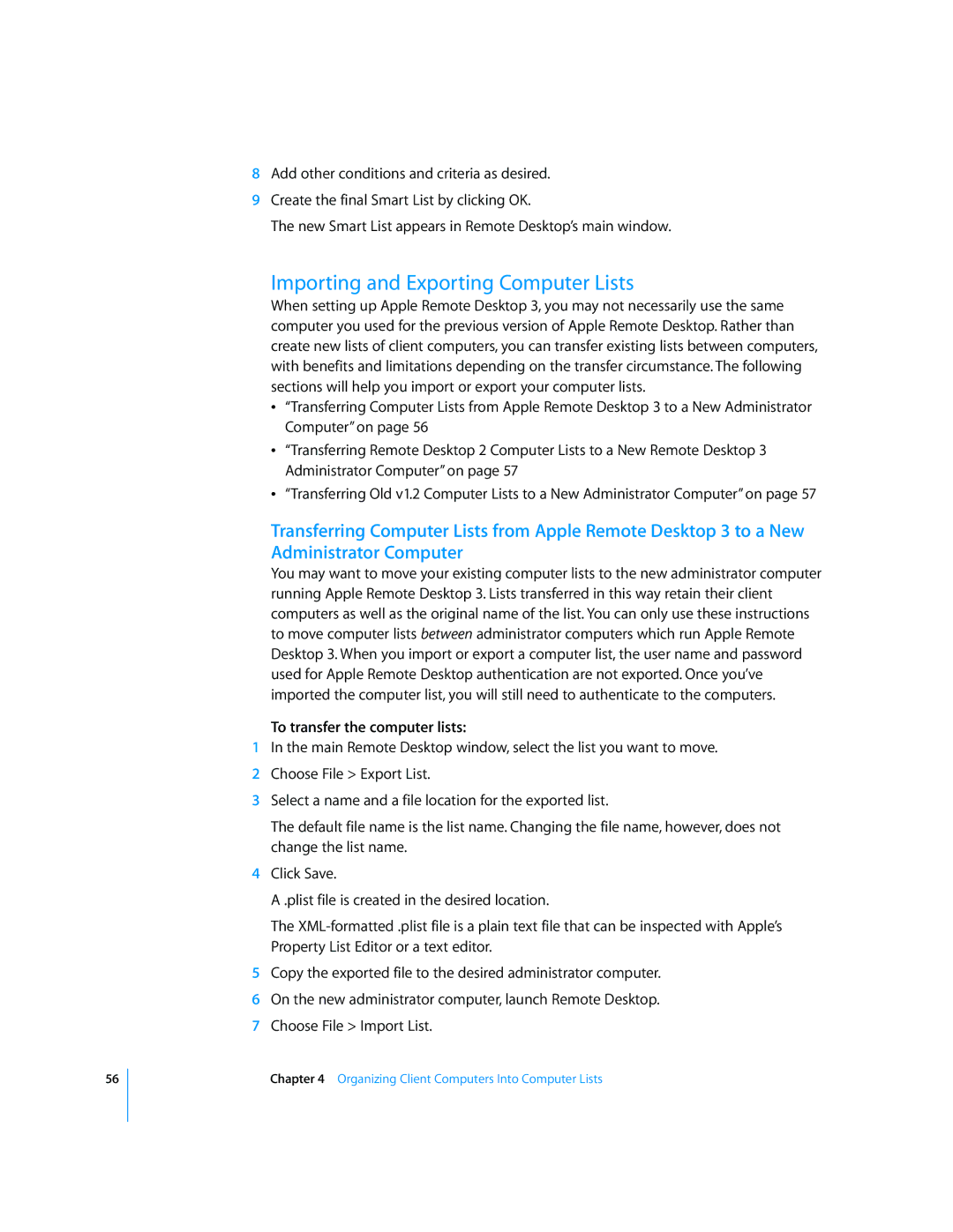 Apple 3 manual Importing and Exporting Computer Lists, To transfer the computer lists 