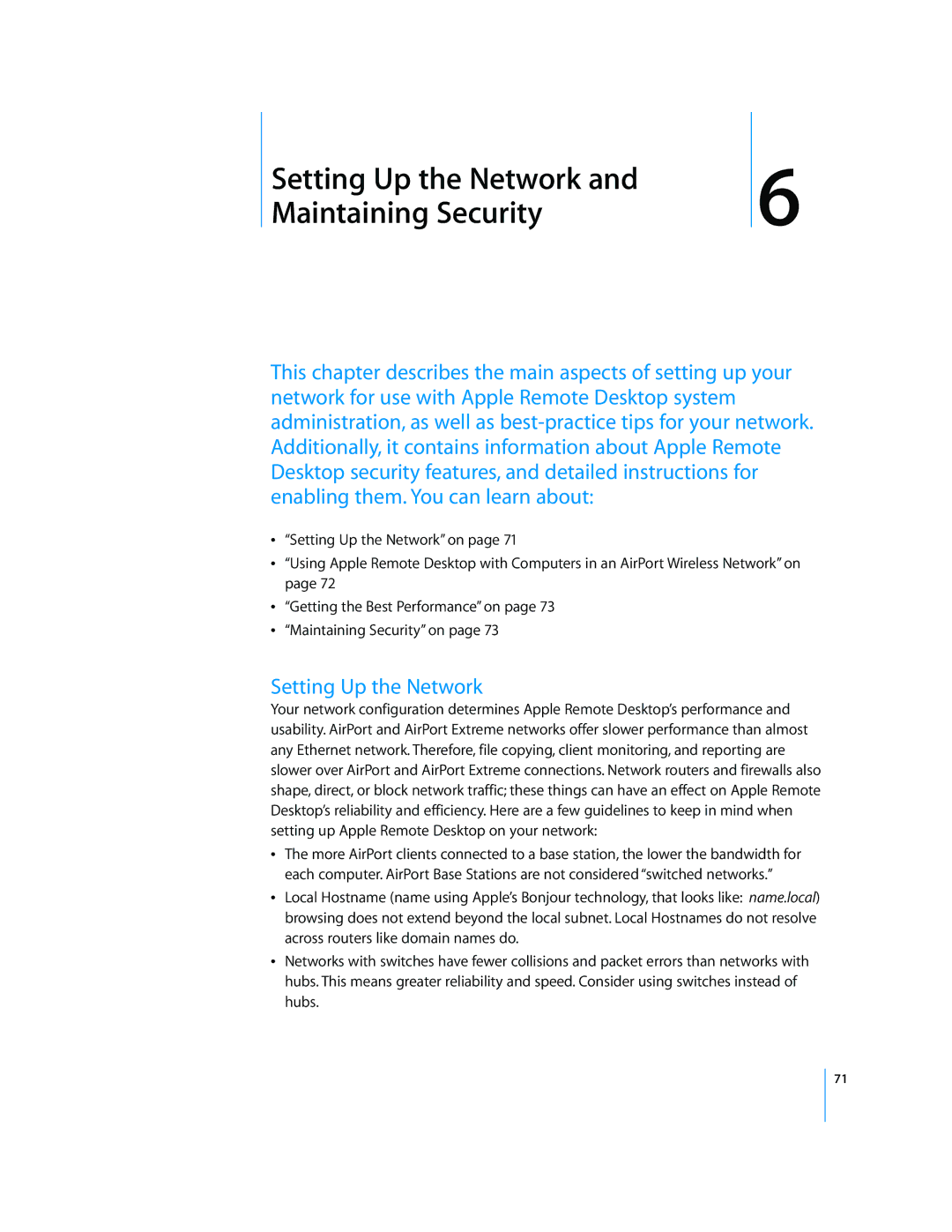 Apple 3 manual Setting Up the Network Maintaining Security 