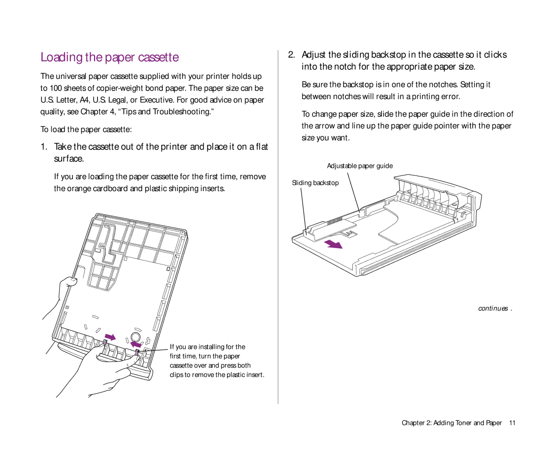 Apple 300 manual Loading the paper cassette 