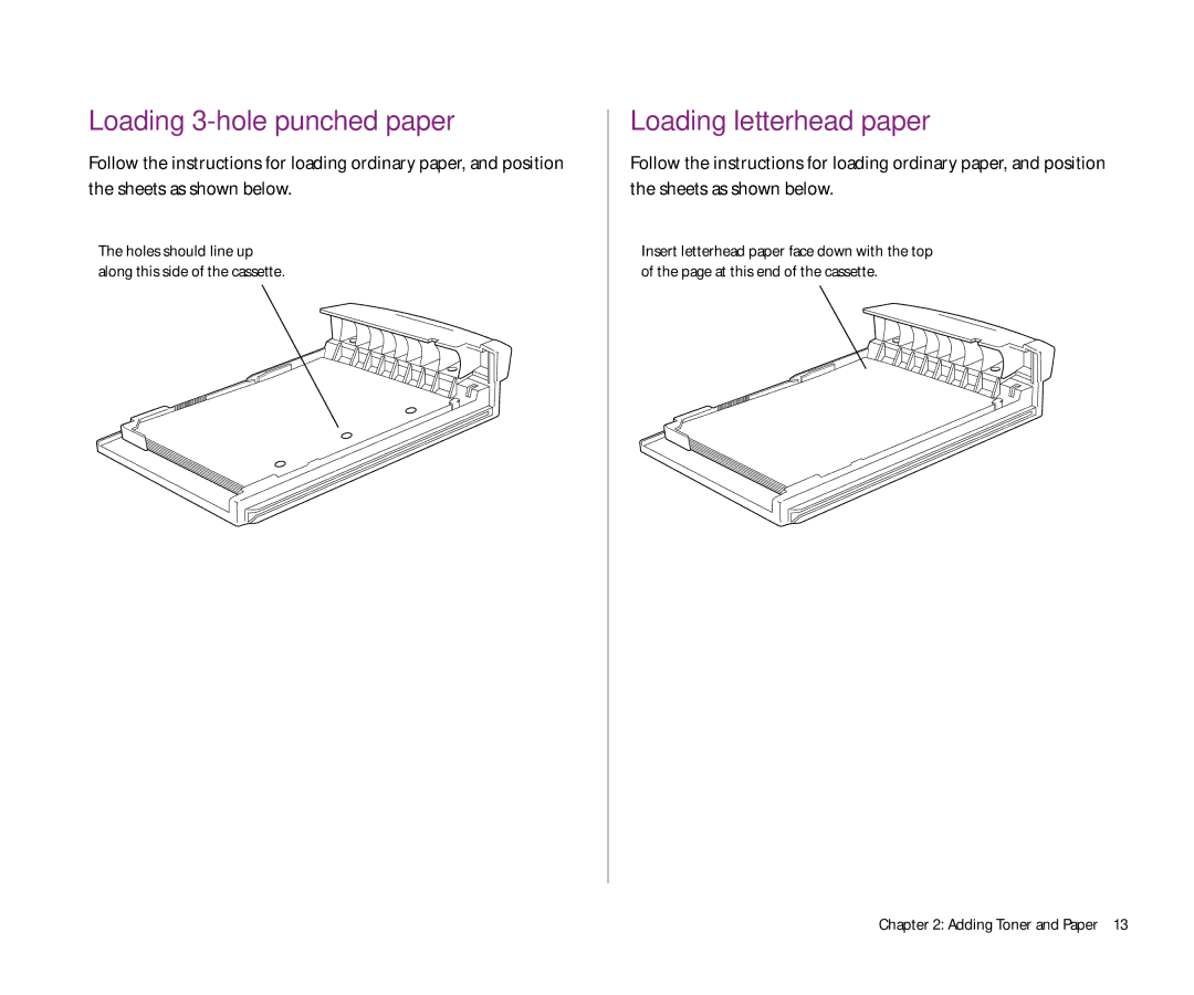 Apple 300 manual Loading 3-hole punched paper, Loading letterhead paper 