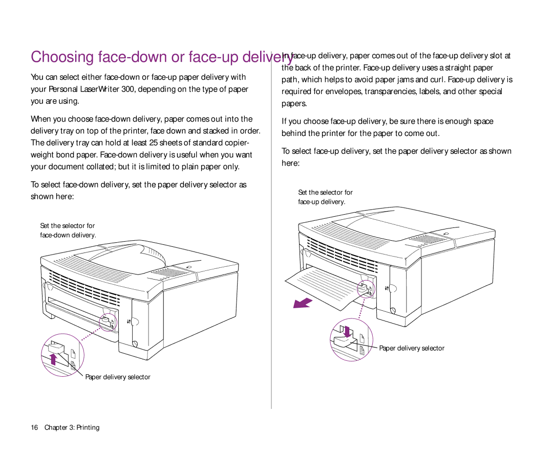 Apple 300 manual Choosing face-down or face-up delivery 