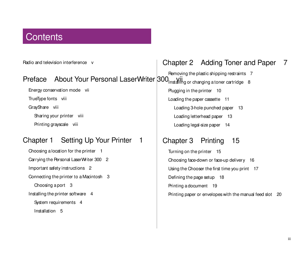 Apple 300 manual Contents 