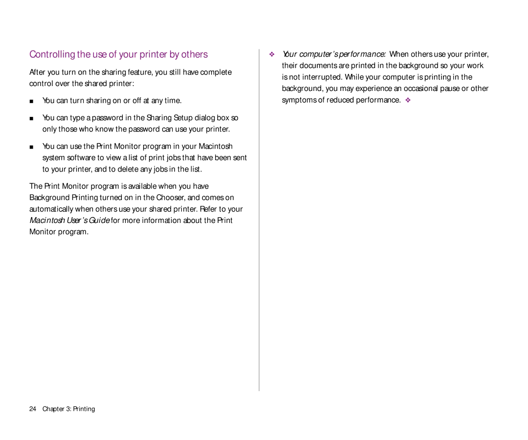 Apple 300 manual Controlling the use of your printer by others 