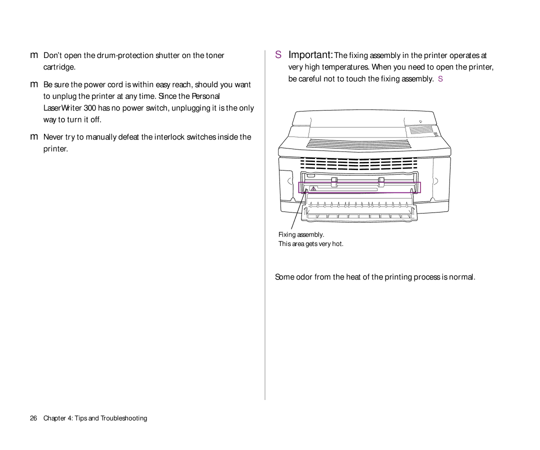 Apple 300 manual Some odor from the heat of the printing process is normal 