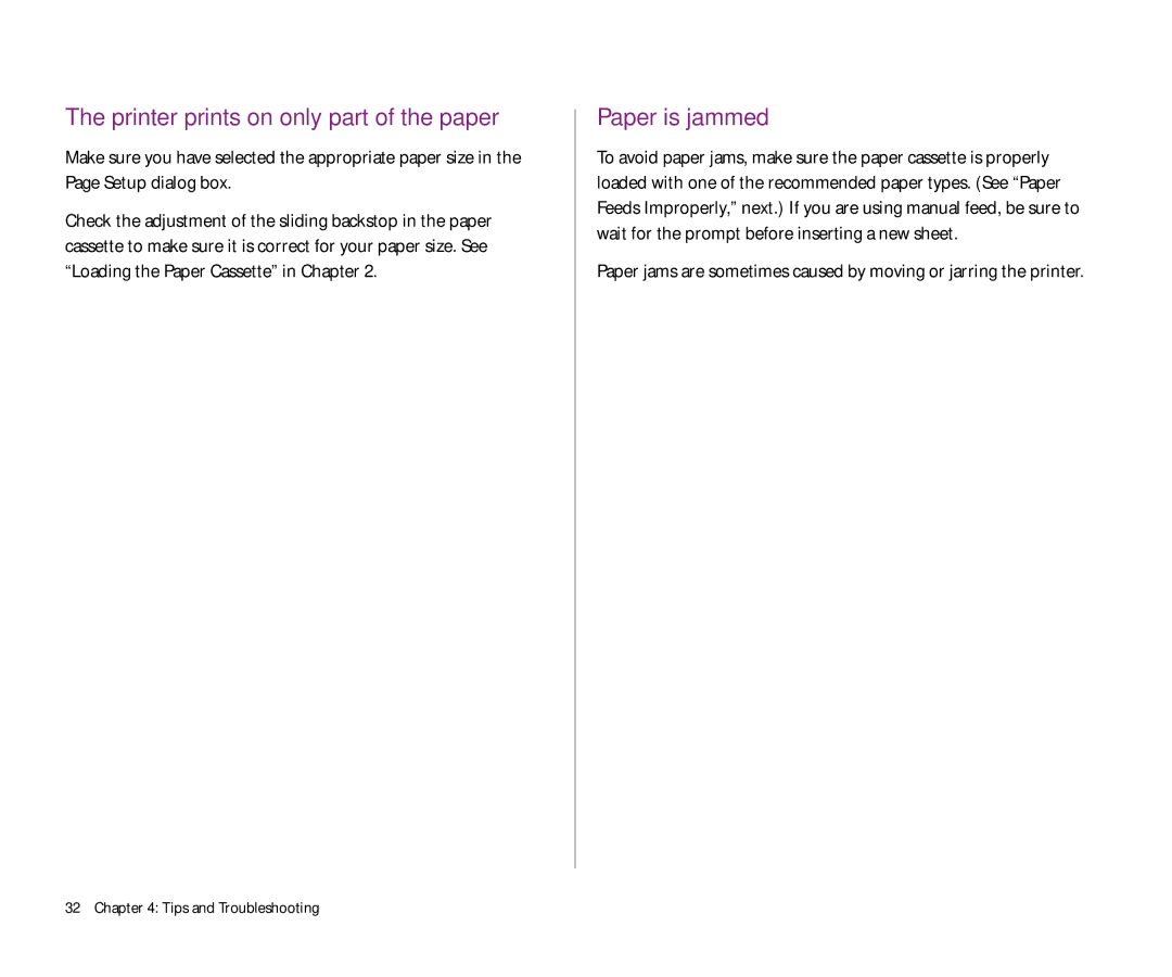 Apple 300 manual Printer prints on only part of the paper 