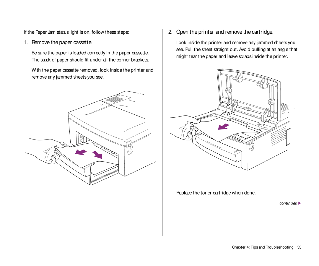 Apple 300 manual Remove the paper cassette, Open the printer and remove the cartridge 