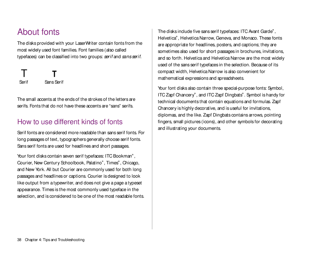 Apple 300 manual About fonts, How to use different kinds of fonts 