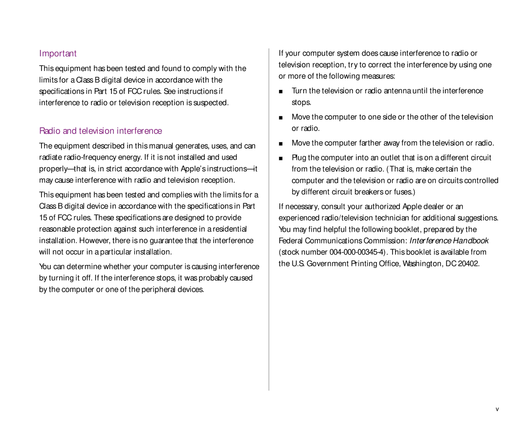 Apple 300 manual Radio and television interference 