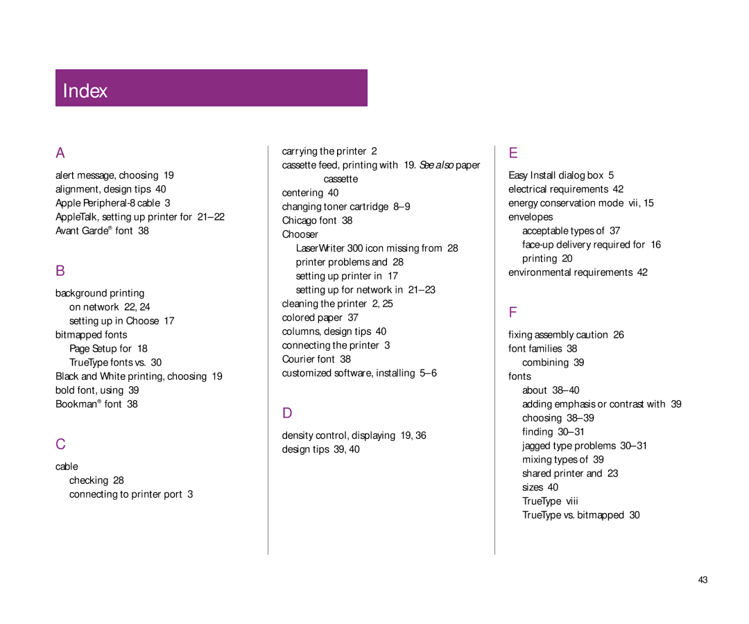 Apple 300 manual Index 