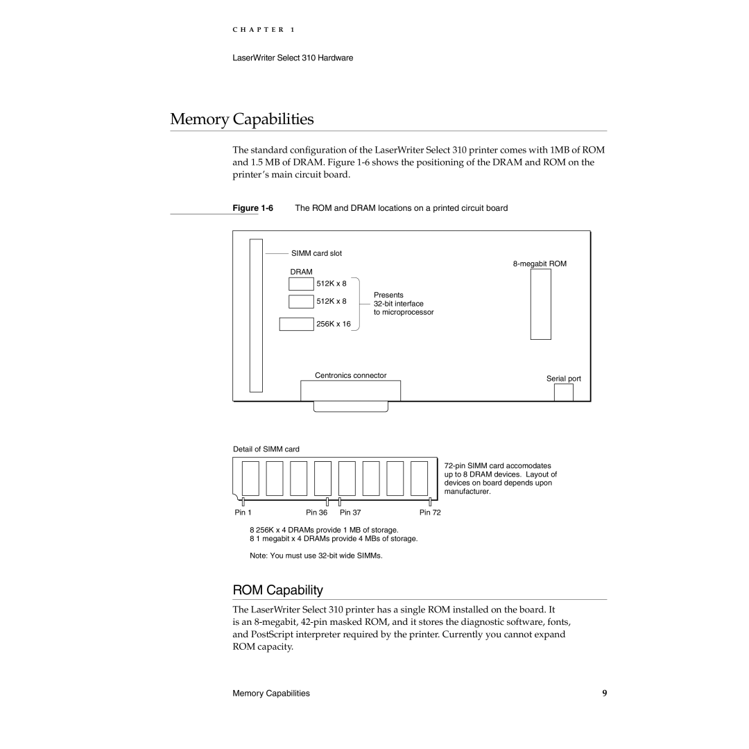 Apple 310 manual Memory Capabilities, ROM Capability 