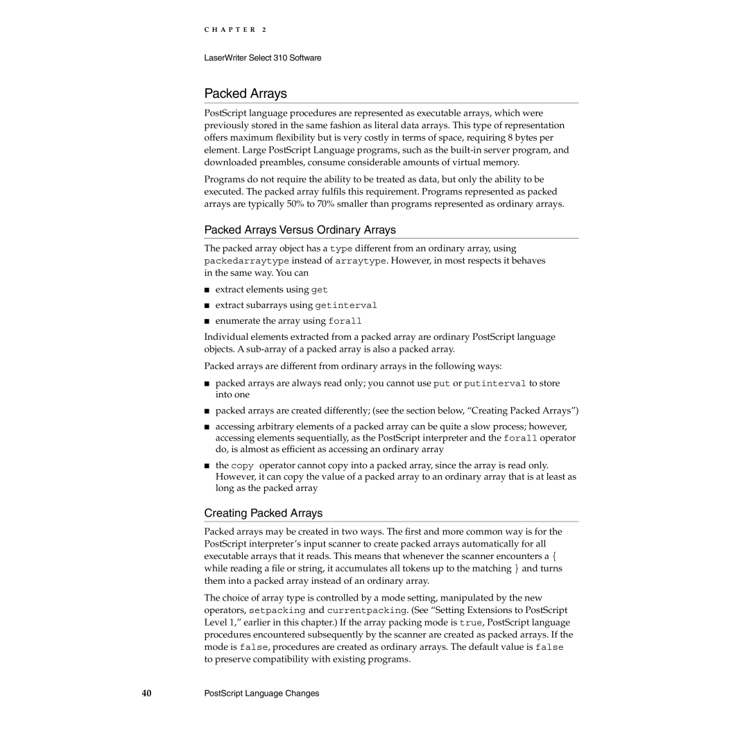 Apple 310 manual Packed Arrays Versus Ordinary Arrays, Creating Packed Arrays 