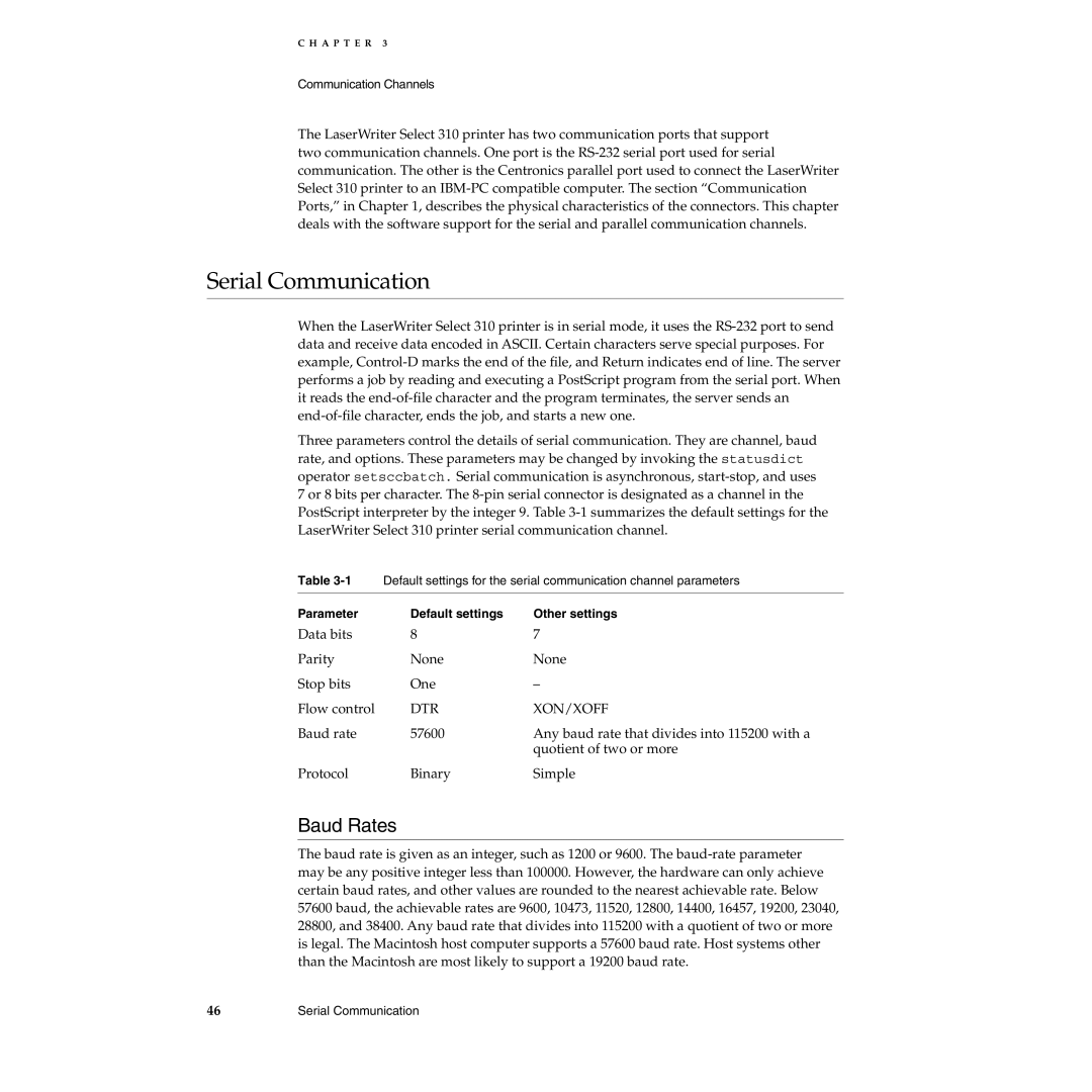 Apple 310 manual Serial Communication, Baud Rates 