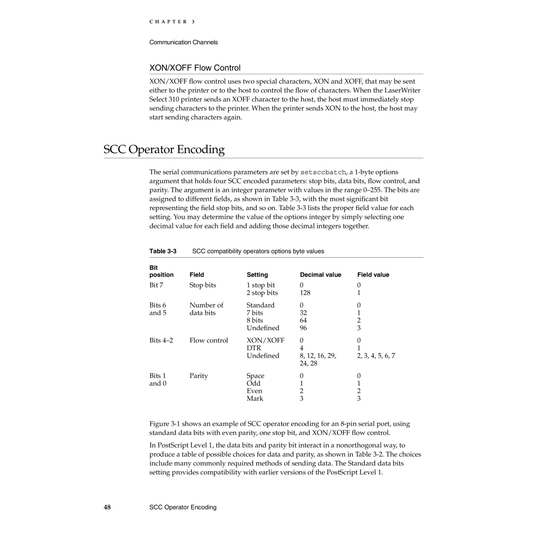 Apple 310 manual SCC Operator Encoding, XON/XOFF Flow Control 