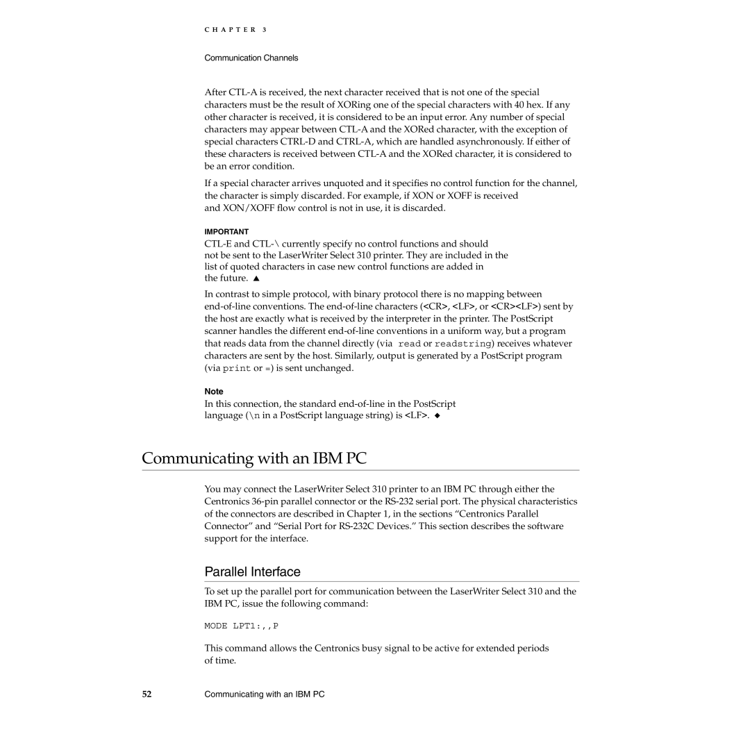 Apple 310 manual Communicating with an IBM PC, Parallel Interface 