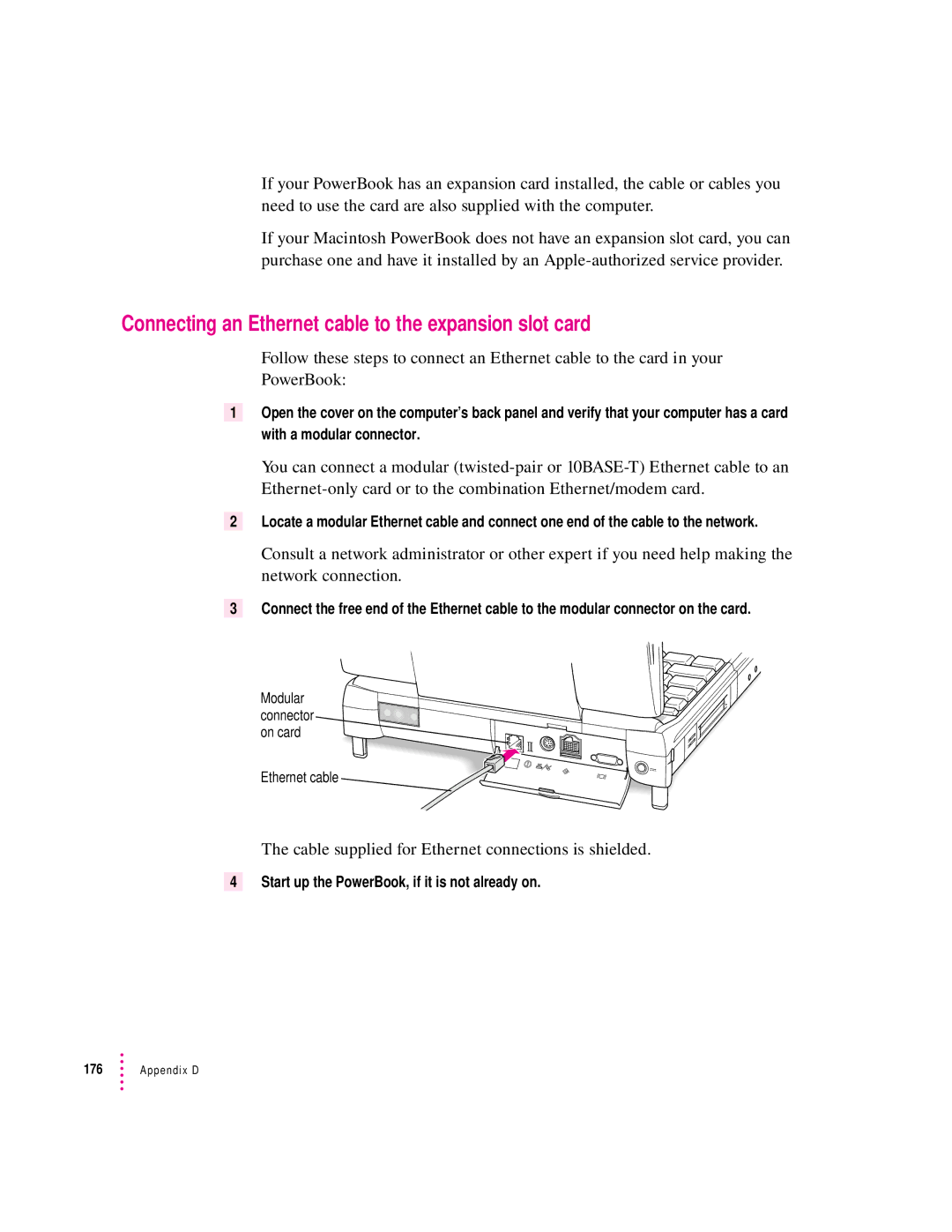 Apple 3400 Series manual Connecting an Ethernet cable to the expansion slot card 