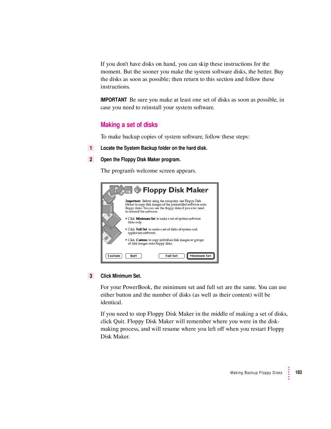 Apple 3400 Series manual Making a set of disks, Program’s welcome screen appears 