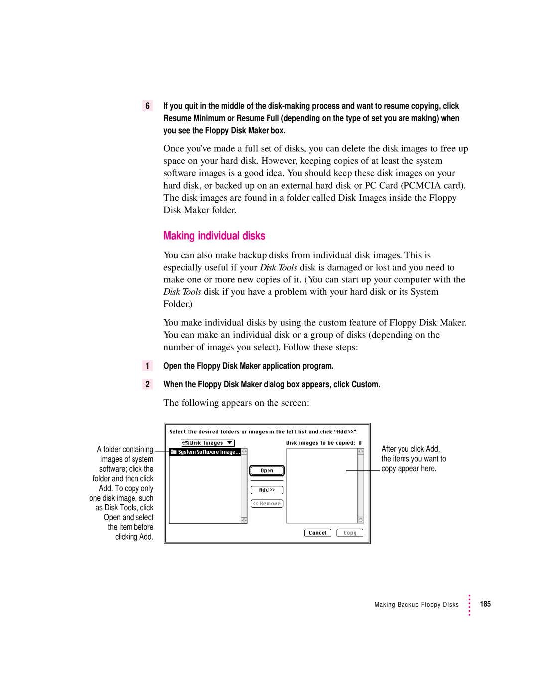 Apple 3400 Series manual Making individual disks, Following appears on the screen 