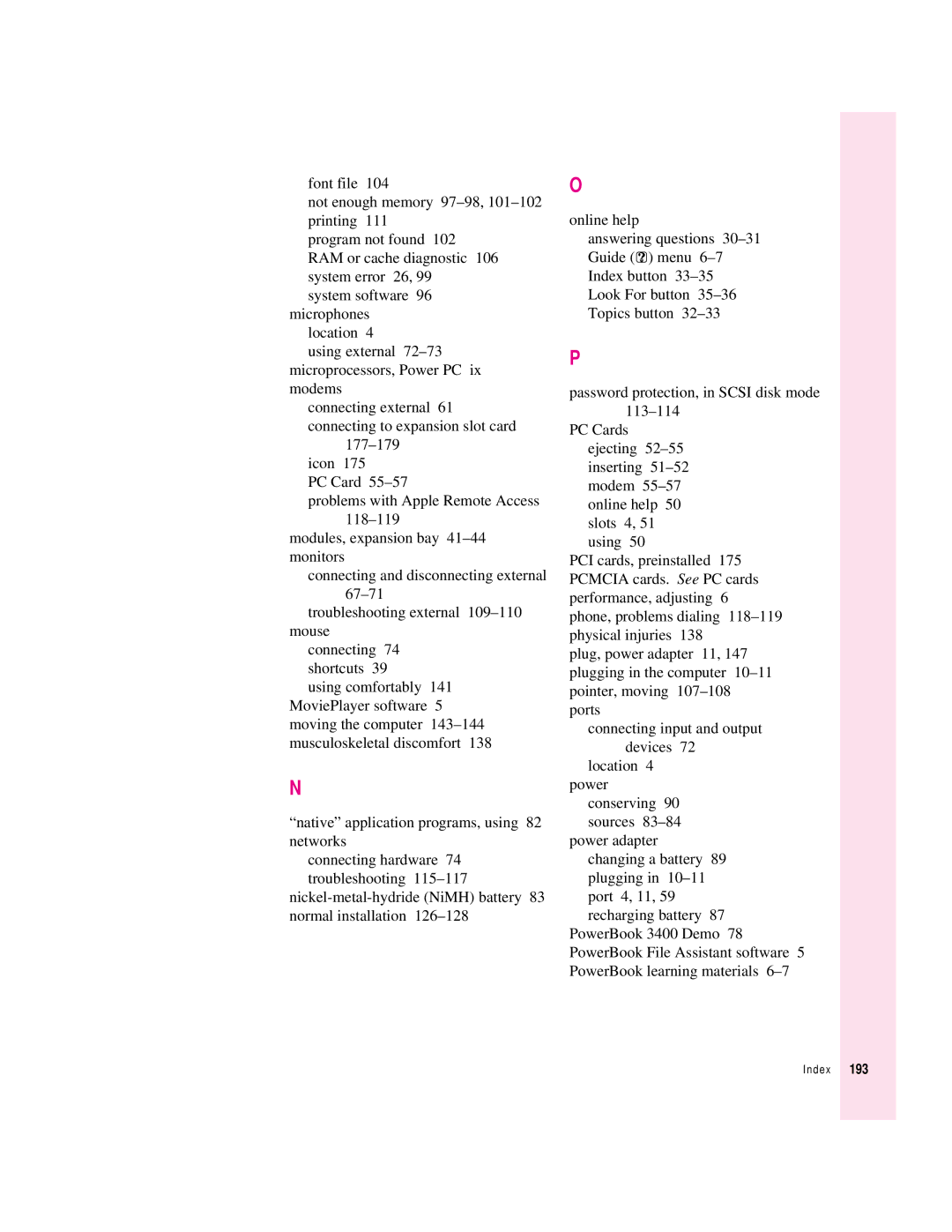 Apple 3400 Series manual Index 