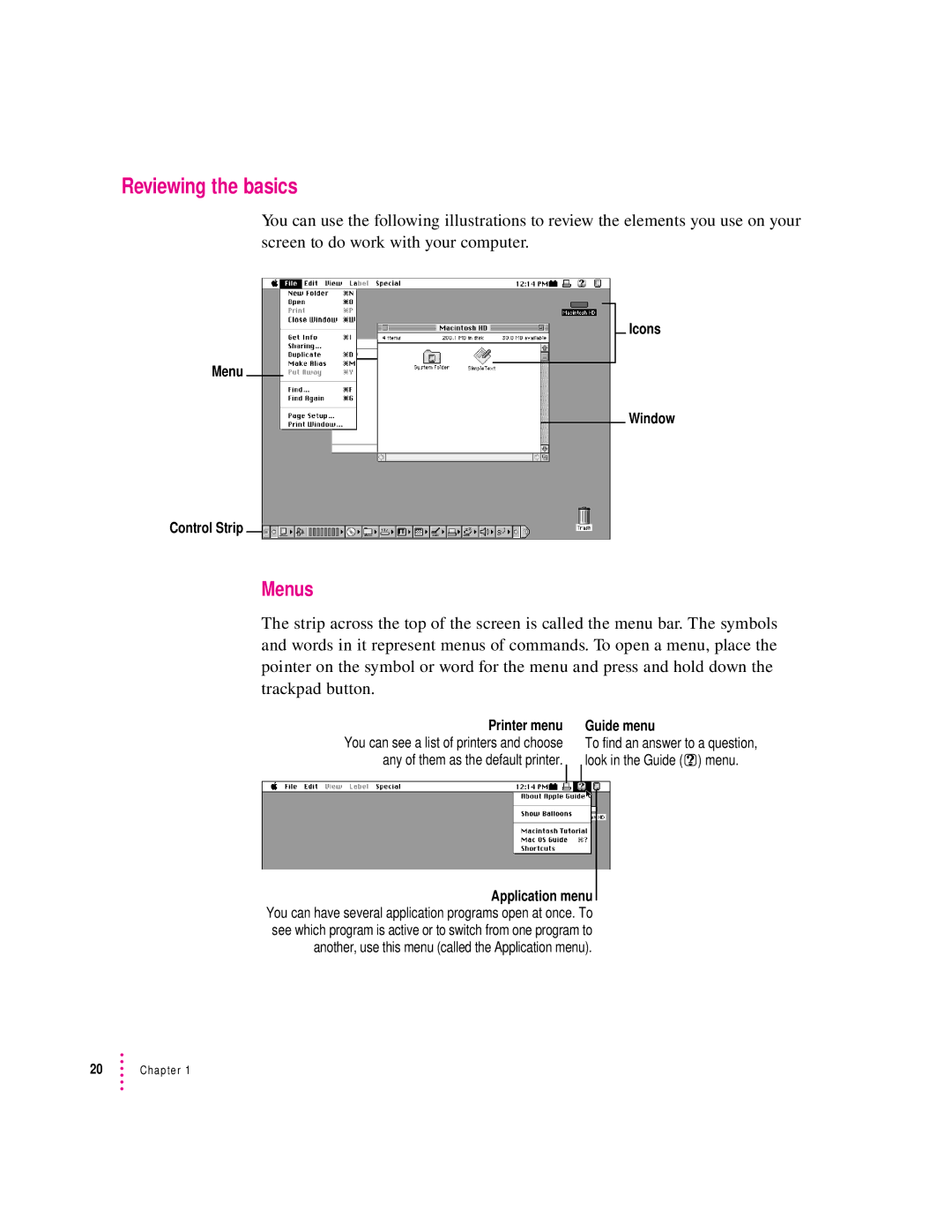 Apple 3400 Series manual Reviewing the basics, Menus 