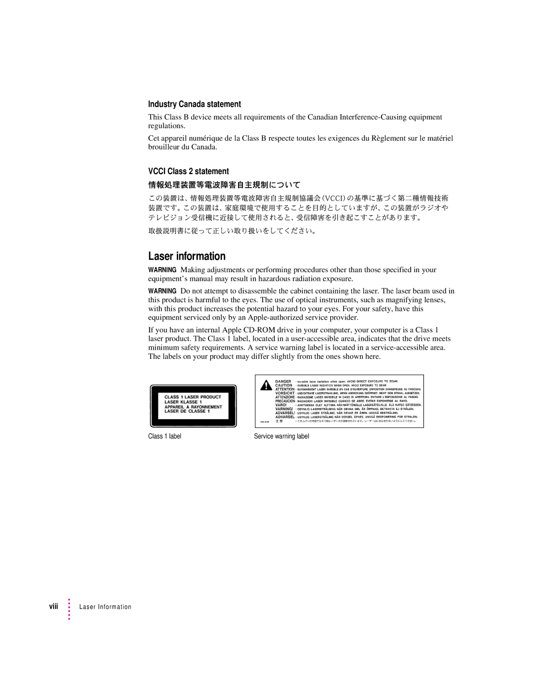 Apple 3400 Series manual Laser information 