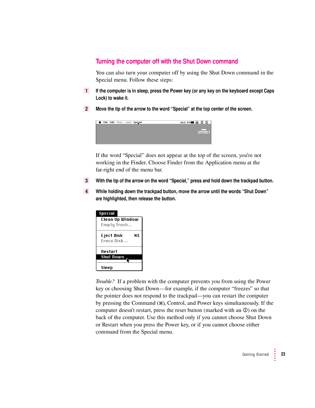 Apple 3400 Series manual Turning the computer off with the Shut Down command 